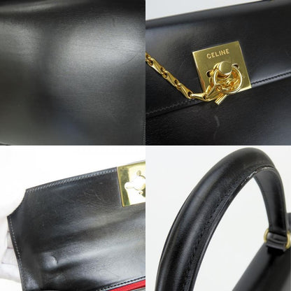 Celine Handbag Ganchini Leather Black Gold Chain