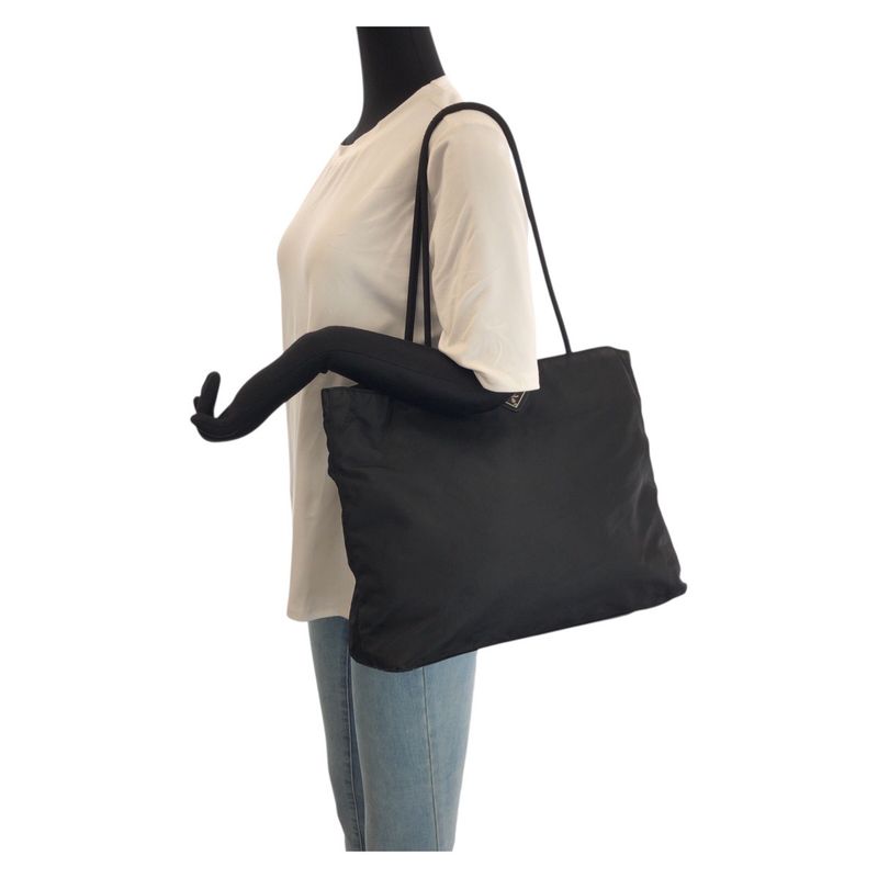 Prada Tessuto Black Silver Nylon Tote Shoulder Bag