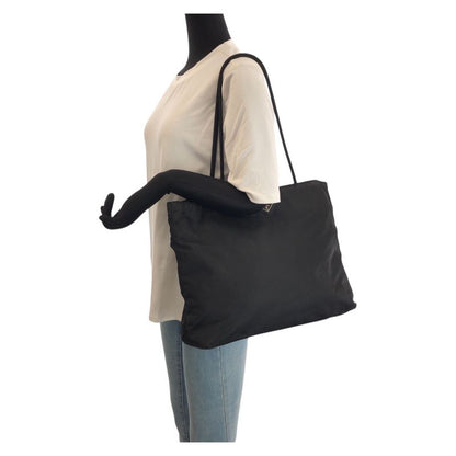 Prada Tessuto Black Silver Nylon Tote Shoulder Bag