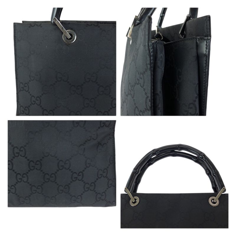 Gucci Bamboo GG Pattern Black Silver Nylon 002 Tote