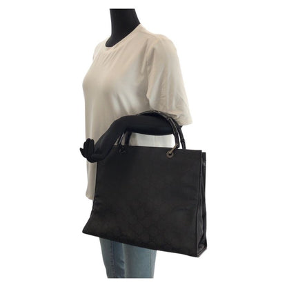 Gucci Bamboo GG Pattern Black Silver Nylon 002 Tote