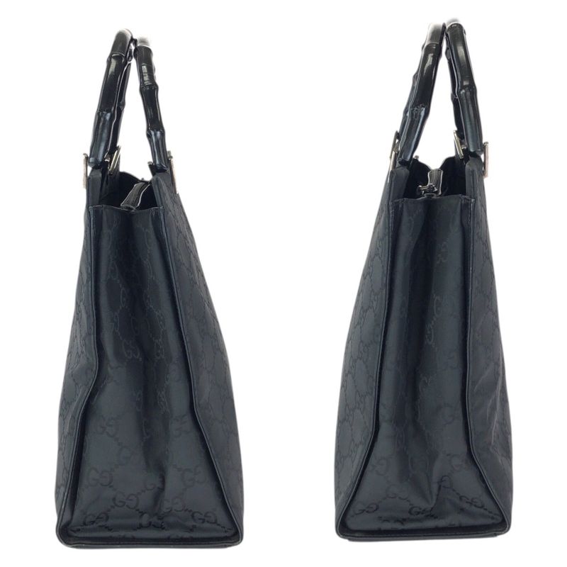 Gucci Bamboo GG Pattern Black Silver Nylon 002 Tote