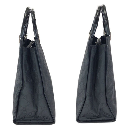 Gucci Bamboo GG Pattern Black Silver Nylon 002 Tote