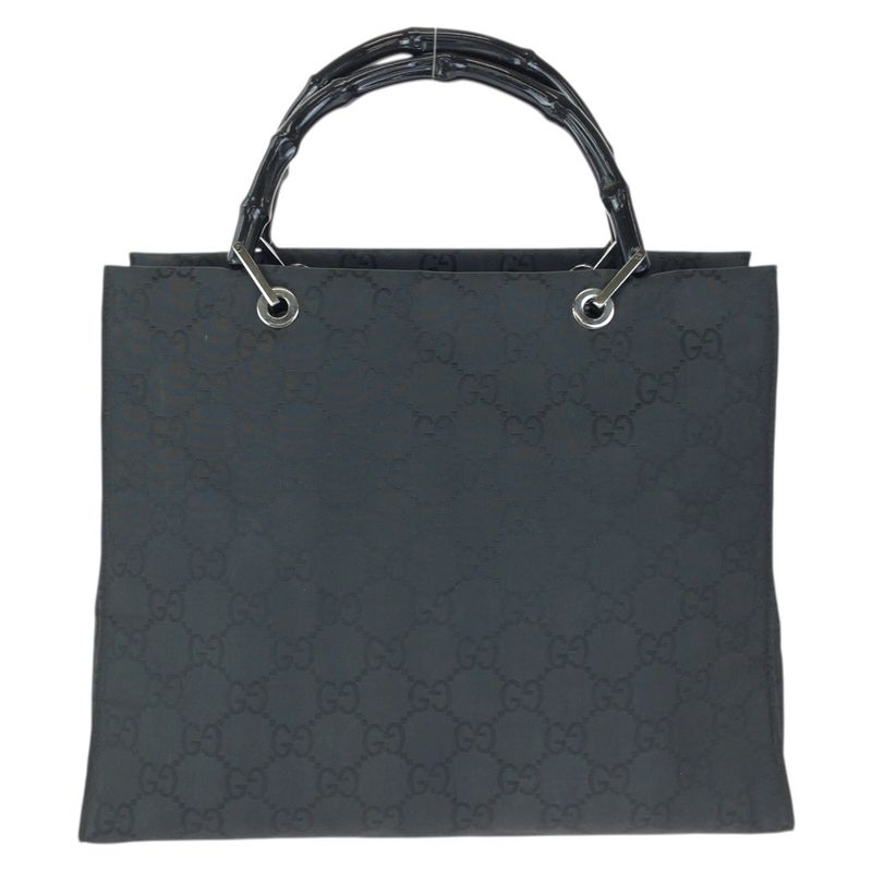 Gucci Bamboo GG Pattern Black Silver Nylon 002 Tote