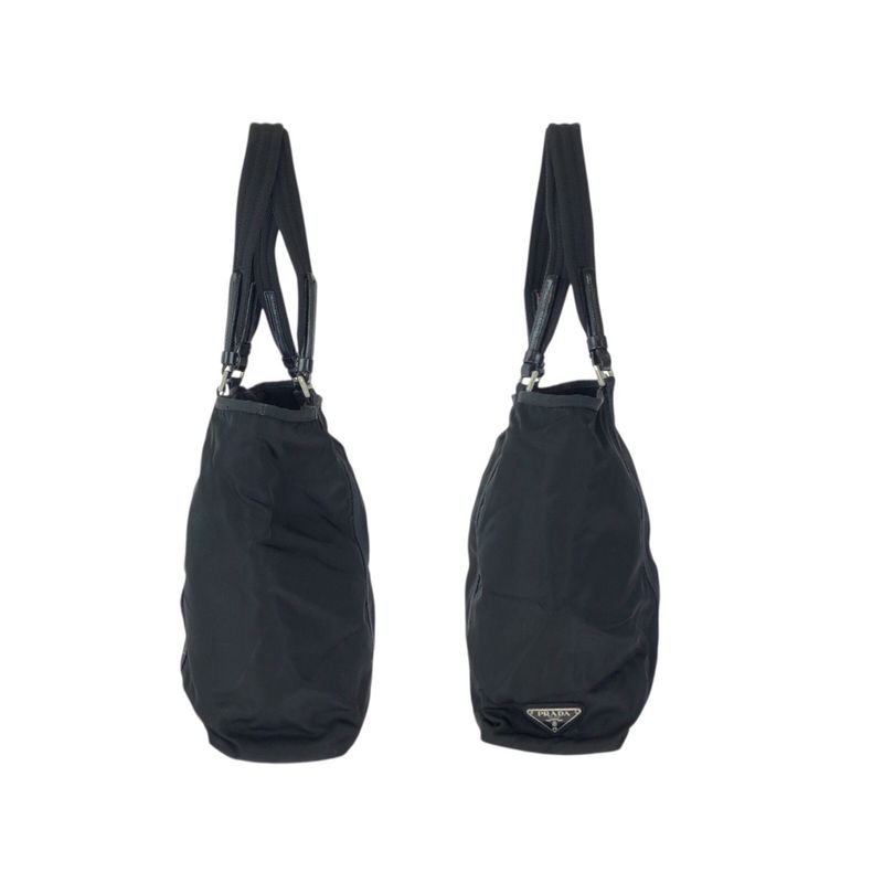 Prada Tessuto Black Silver Nylon Leather Tote Shoulder Bag