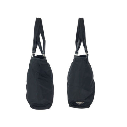Prada Tessuto Black Silver Nylon Leather Tote Shoulder Bag
