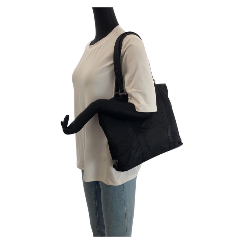 Prada Tessuto Black Silver Nylon Leather Tote Shoulder Bag