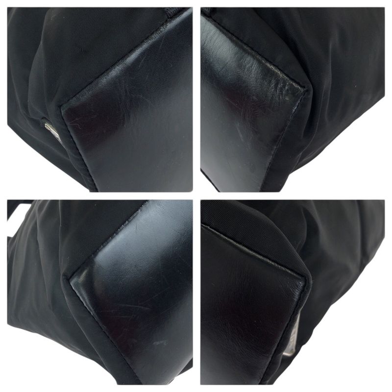 Prada Tessuto Black Silver Nylon Leather Tote Shoulder Bag