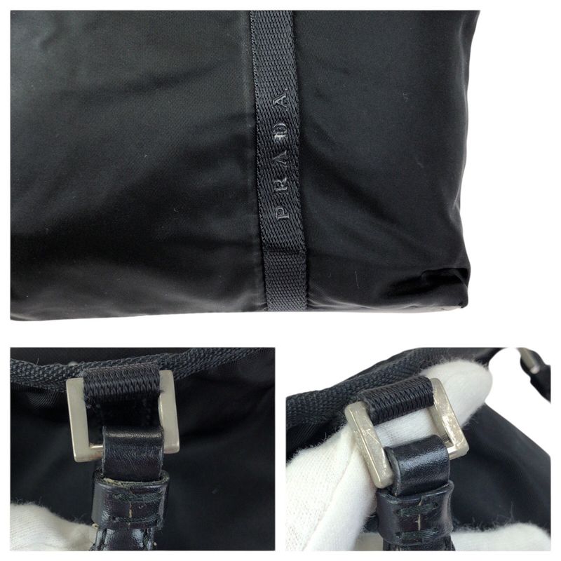 Prada Tessuto Black Silver Nylon Leather Tote Shoulder Bag