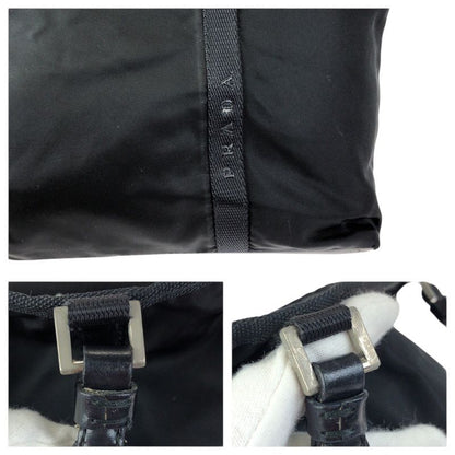 Prada Tessuto Black Silver Nylon Leather Tote Shoulder Bag