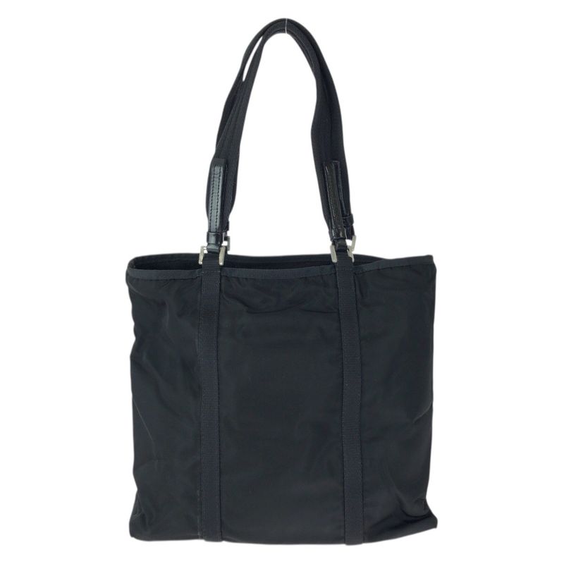 Prada Tessuto Black Silver Nylon Leather Tote Shoulder Bag