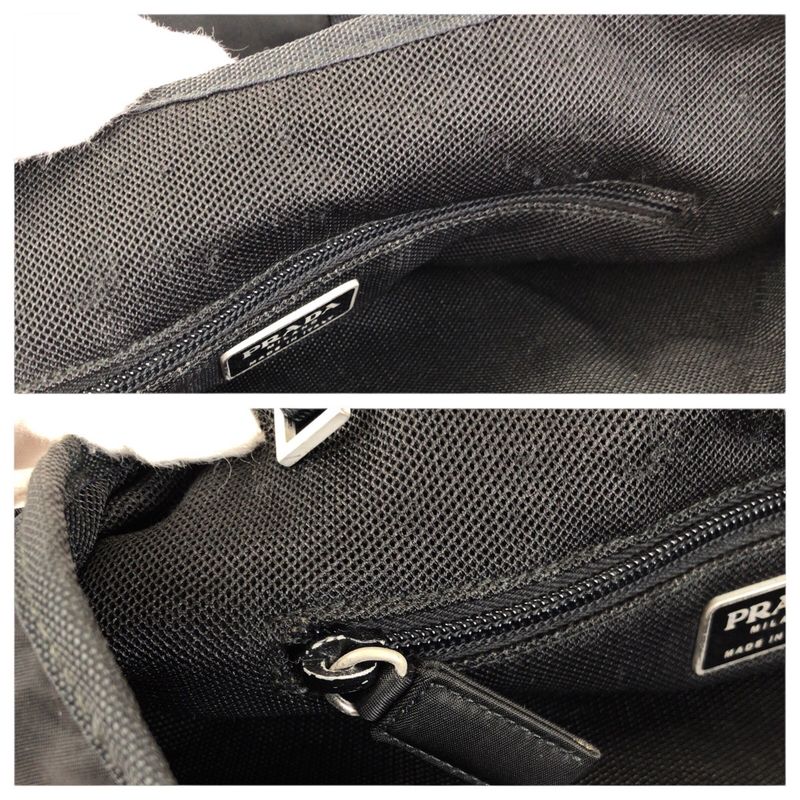Prada Tessuto Black Silver Nylon Leather Tote Shoulder Bag