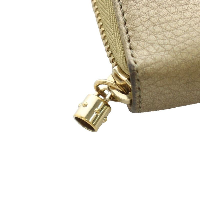 Gucci Interlocking Wallet Zip Around Coin Purse Leather Gold