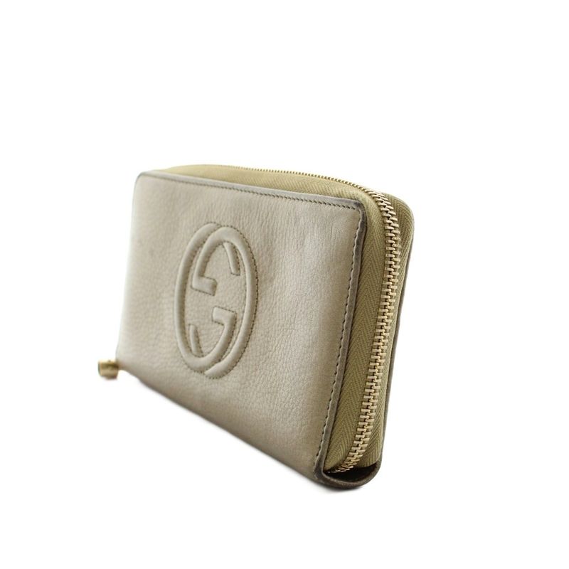 Gucci Interlocking Wallet Zip Around Coin Purse Leather Gold