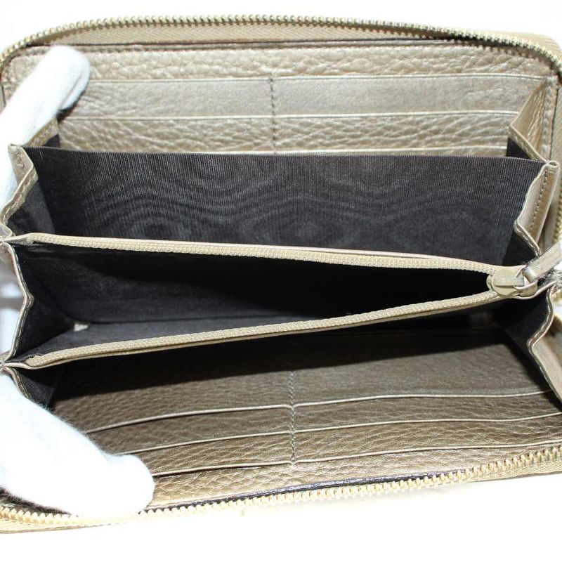 Gucci Interlocking Wallet Zip Around Coin Purse Leather Gold