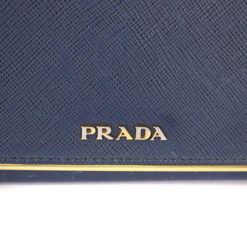 Prada Wallet Bifold Saffiano Leather Navy Blue TK