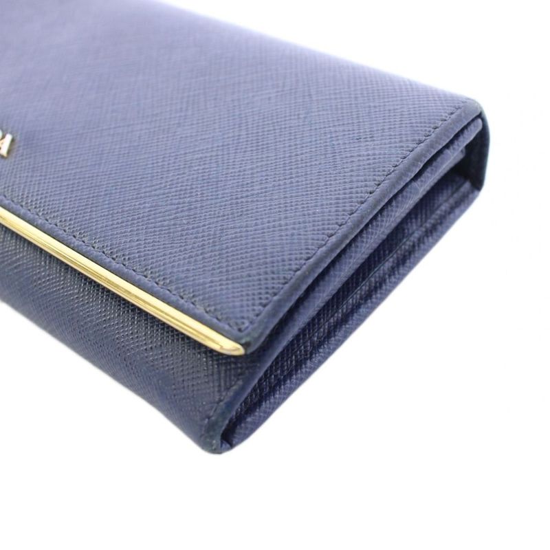 Prada Wallet Bifold Saffiano Leather Navy Blue TK