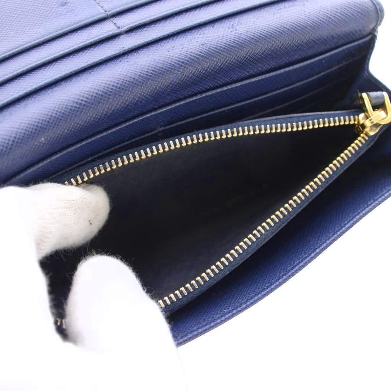 Prada Wallet Bifold Saffiano Leather Navy Blue TK