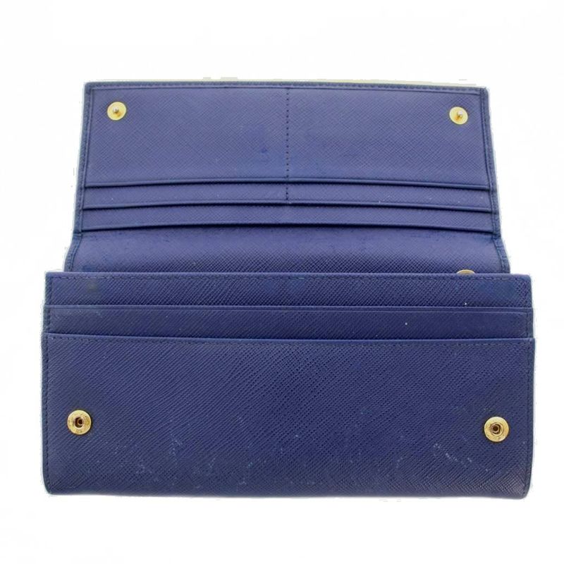 Prada Wallet Bifold Saffiano Leather Navy Blue TK