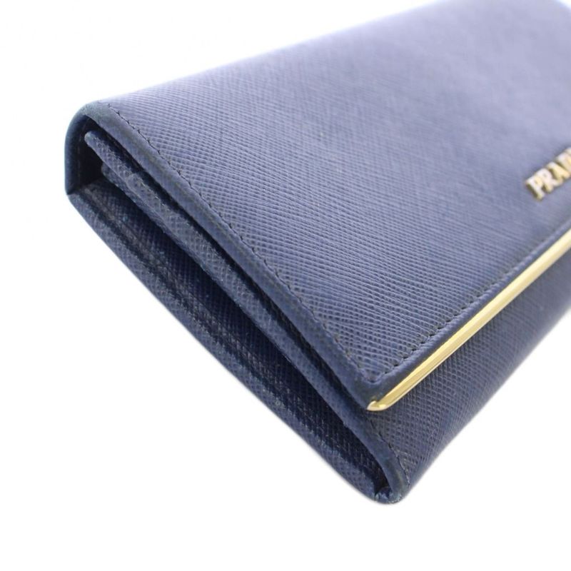 Prada Wallet Bifold Saffiano Leather Navy Blue TK