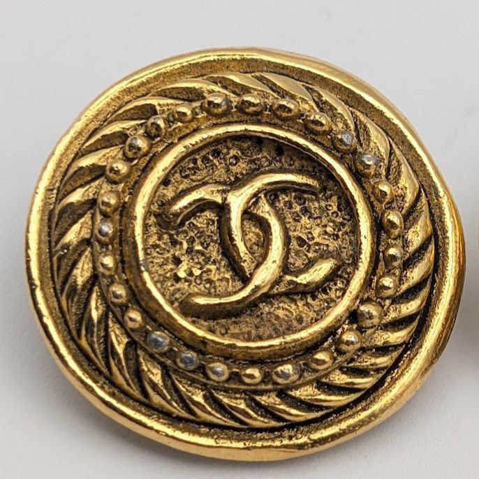 Chanel Earrings CC Logo Twist Large Round Circle Gold First Era Vintage