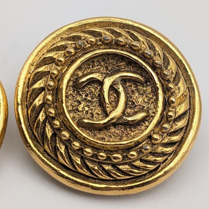 Chanel Earrings CC Logo Twist Large Round Circle Gold First Era Vintage