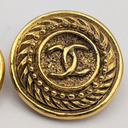Chanel Earrings CC Logo Twist Large Round Circle Gold First Era Vintage