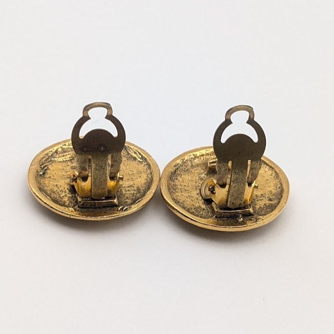 Chanel Earrings CC Logo Twist Large Round Circle Gold First Era Vintage