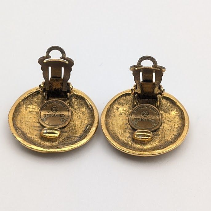 Chanel Earrings CC Logo Twist Large Round Circle Gold First Era Vintage