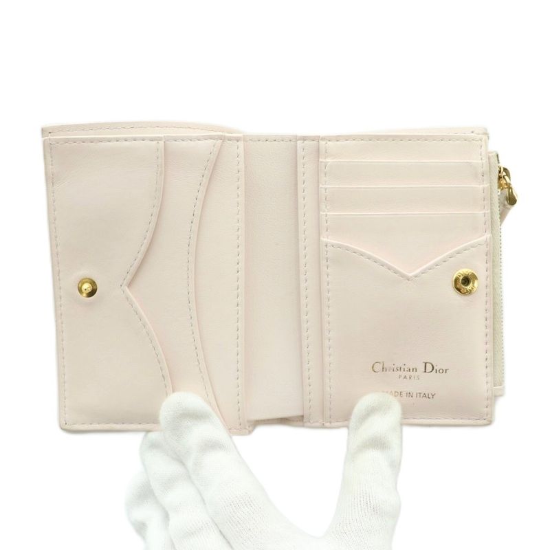 Dior le Jolie Dahlia Wallet Bifold Coin Purse Cannage Stitching Light Pink