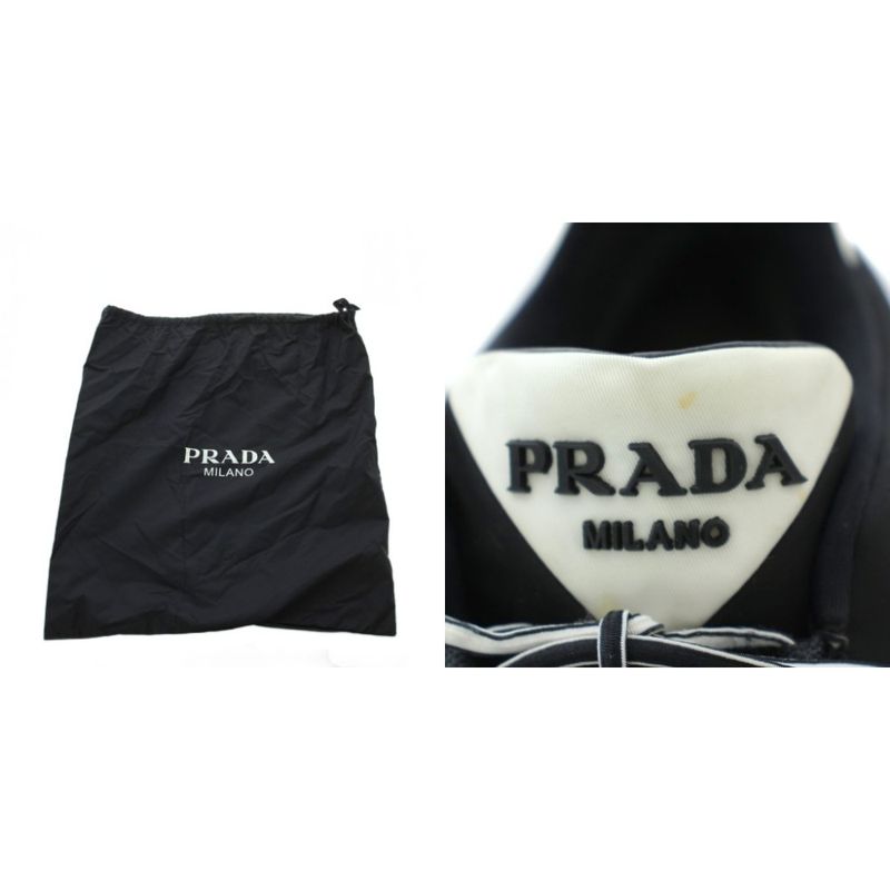 Prada Re-Nylon Gabardine Sneakers 36.5 Black Quilted Upper Lug Sole Mid Cut RI