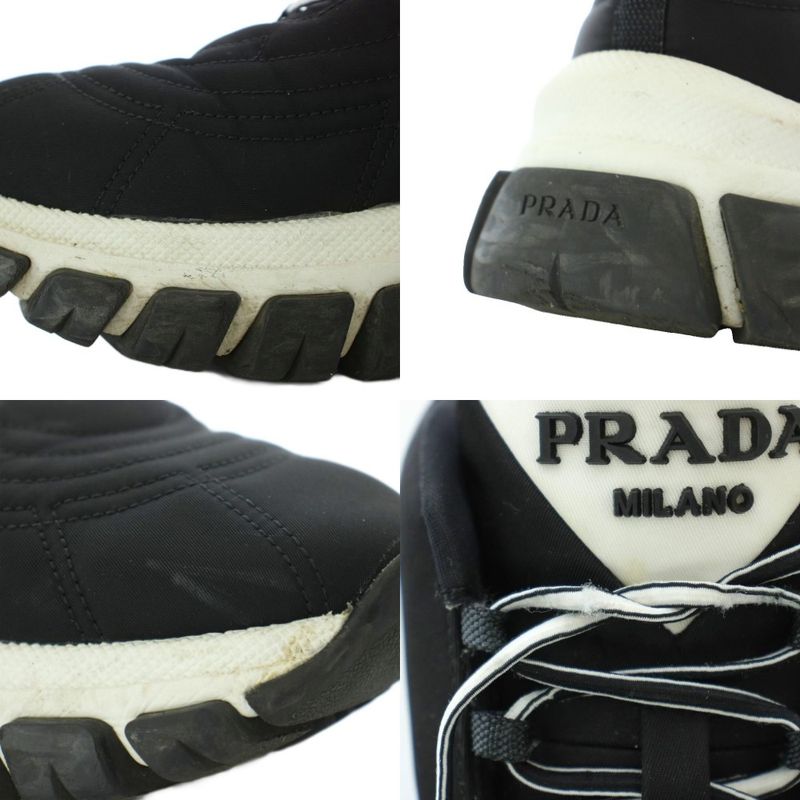 Prada Re-Nylon Gabardine Sneakers 36.5 Black Quilted Upper Lug Sole Mid Cut RI