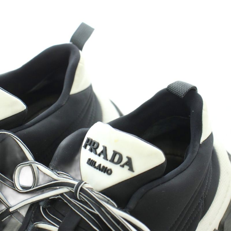 Prada Re-Nylon Gabardine Sneakers 36.5 Black Quilted Upper Lug Sole Mid Cut RI