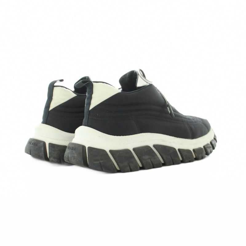 Prada Re-Nylon Gabardine Sneakers 36.5 Black Quilted Upper Lug Sole Mid Cut RI