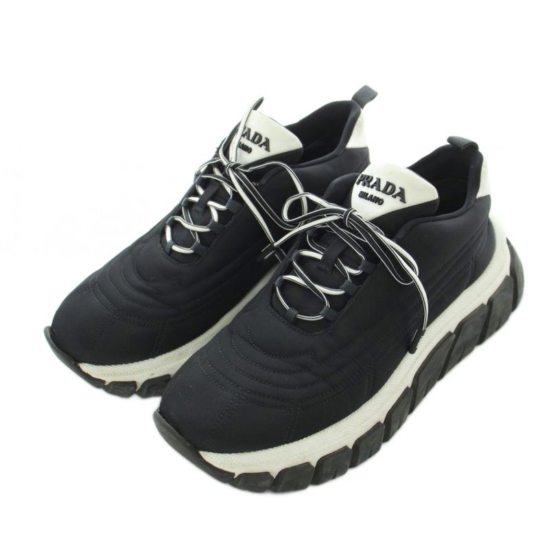 Prada Re-Nylon Gabardine Sneakers 36.5 Black Quilted Upper Lug Sole Mid Cut RI