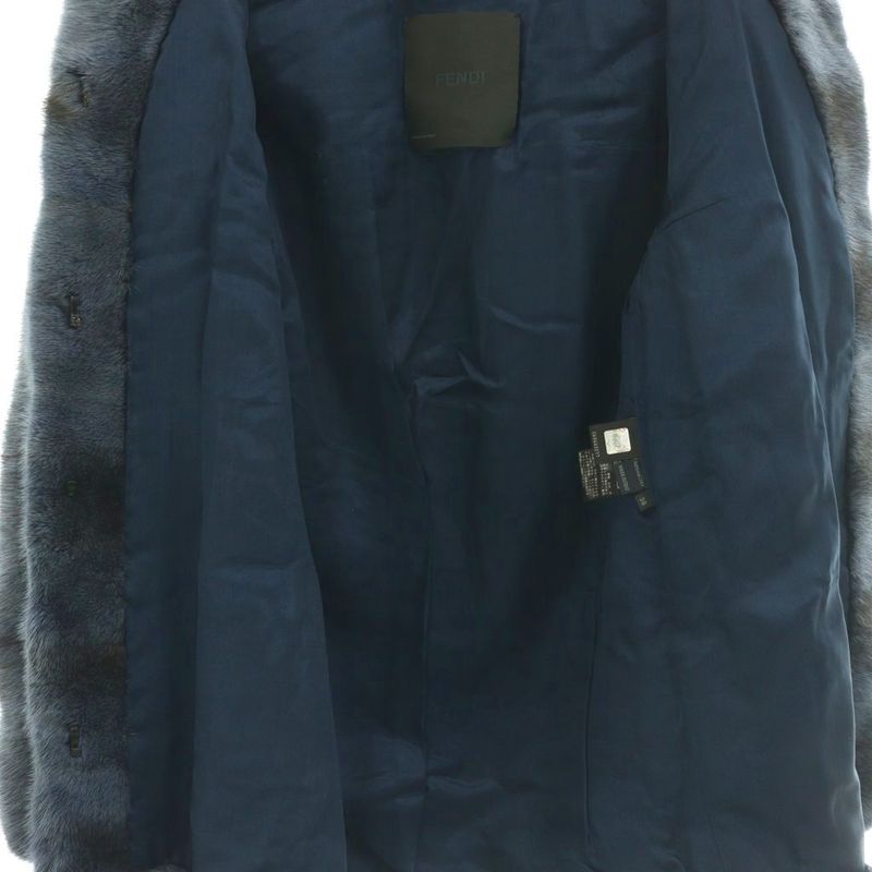 Fendi Coat Outer Fur 38 Navy Black