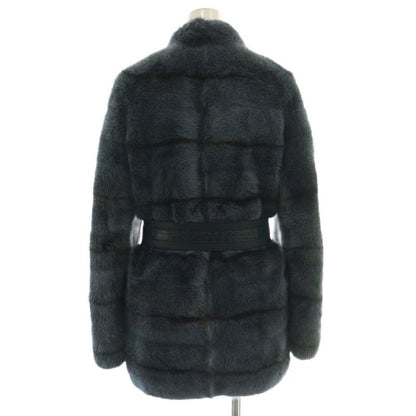 Fendi Coat Outer Fur 38 Navy Black