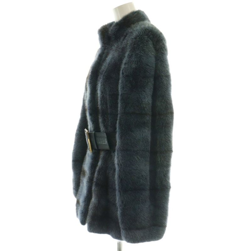 Fendi Coat Outer Fur 38 Navy Black
