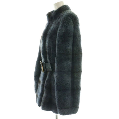 Fendi Coat Outer Fur 38 Navy Black