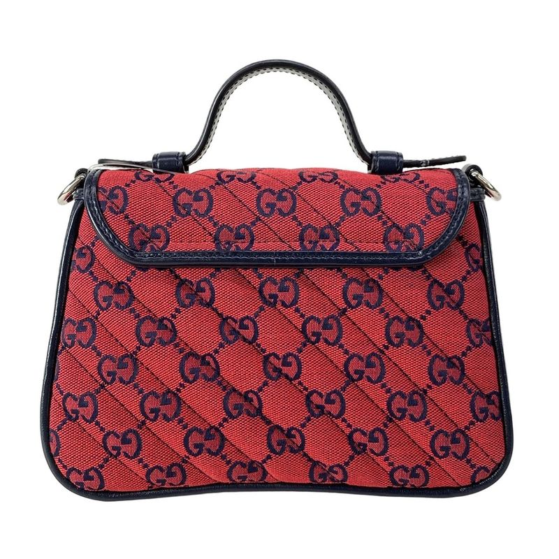 Gucci Handbag GG Marmont Mini Top Handle Bag Red Navy 52 Limited Edition Leather