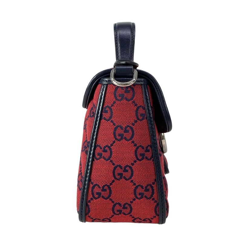 Gucci Handbag GG Marmont Mini Top Handle Bag Red Navy 52 Limited Edition Leather
