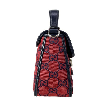 Gucci Handbag GG Marmont Mini Top Handle Bag Red Navy 52 Limited Edition Leather