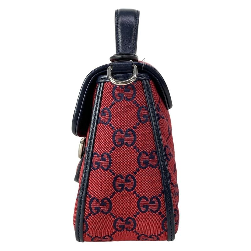 Gucci Handbag GG Marmont Mini Top Handle Bag Red Navy 52 Limited Edition Leather