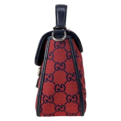 Gucci Handbag GG Marmont Mini Top Handle Bag Red Navy 52 Limited Edition Leather