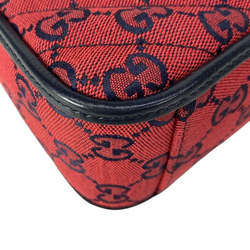Gucci Handbag GG Marmont Mini Top Handle Bag Red Navy 52 Limited Edition Leather
