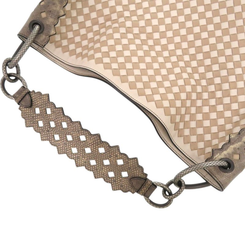 Bottega Veneta Intrecciato Mist Mink Snakeskin White Tote