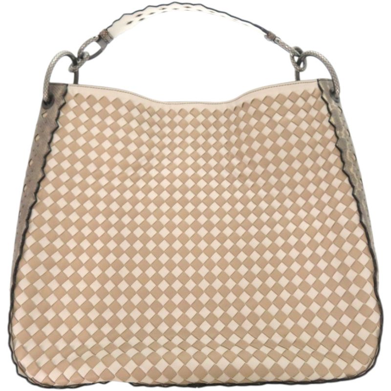 Bottega Veneta Intrecciato Mist Mink Snakeskin White Tote