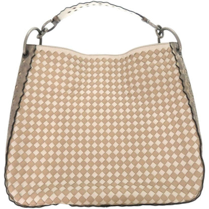 Bottega Veneta Intrecciato Mist Mink Snakeskin White Tote