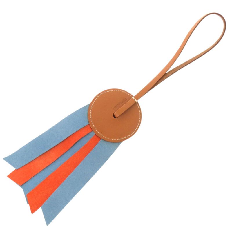 Hermes Paddock Flot Bag Charm Strap Leather Blue Atoll Brown Orange
