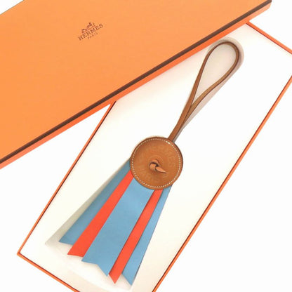 Hermes Paddock Flot Bag Charm Strap Leather Blue Atoll Brown Orange
